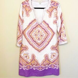 J. Crew Bazaar 100% Linen Boho Tunic Shift 3/4 Sleeve Dress 6